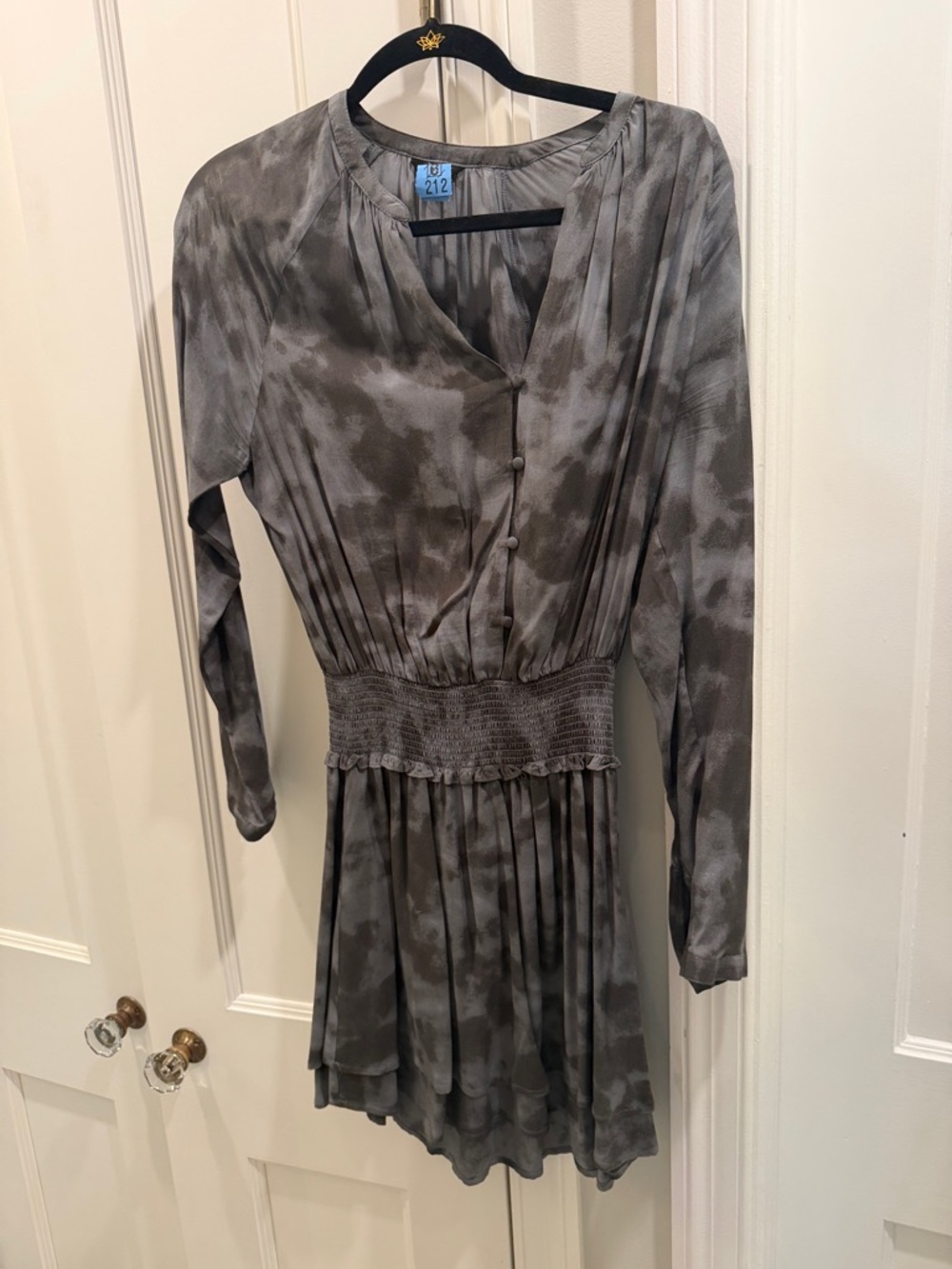 Rails Gray Tie-Dye Long-Sleeve Smocked-Waist Dress